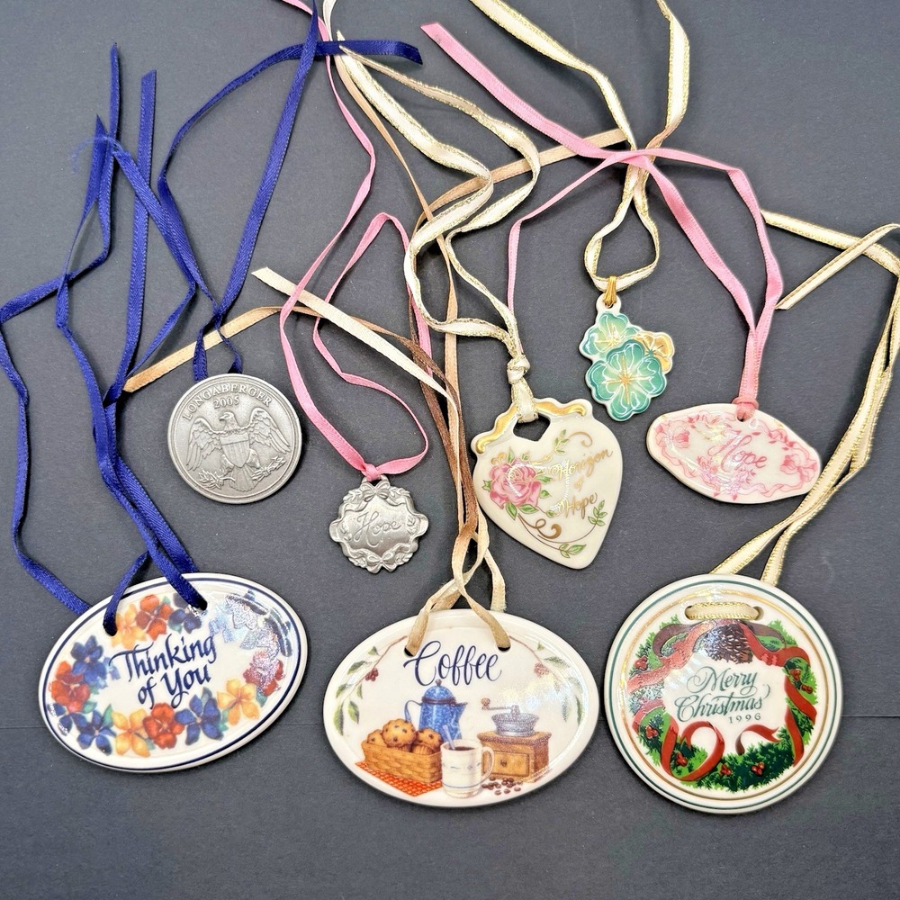 Longaberger Pottery Ceramic & Pewter Basket Tie-On Lot of 8 Hope Christmas More - Picture 1 of 8